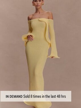 Womens Meshki Sandrine Off Shoulder Knit Maxi Dress in Lemon yellow size S